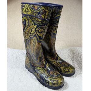 Sperry Top Sider Women 7M Blue Paisley  Waterproof Rain Duck Boots Shoes